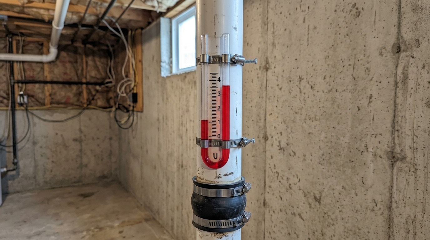 Manometer confirming the system is pulling vacuum